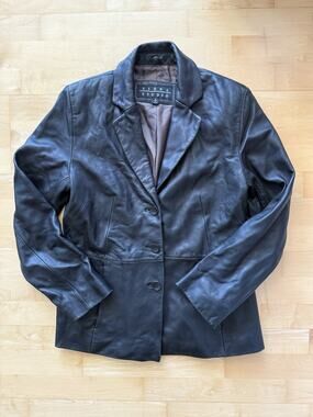 VTG Siena Studio Leather Jacket Blazer Black 8